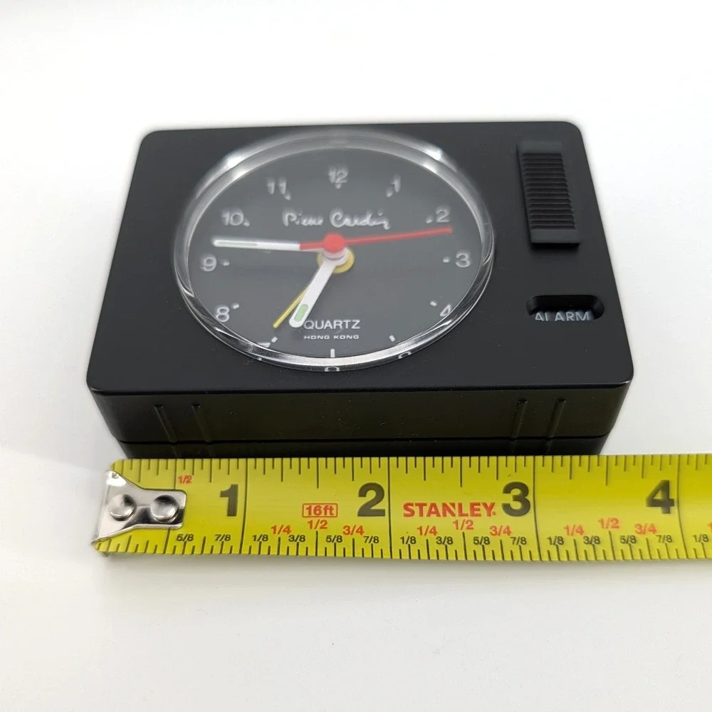1970s Pierre Cardin Alarm Clock Black Quartz Analog Vintage Minimalist 3.25